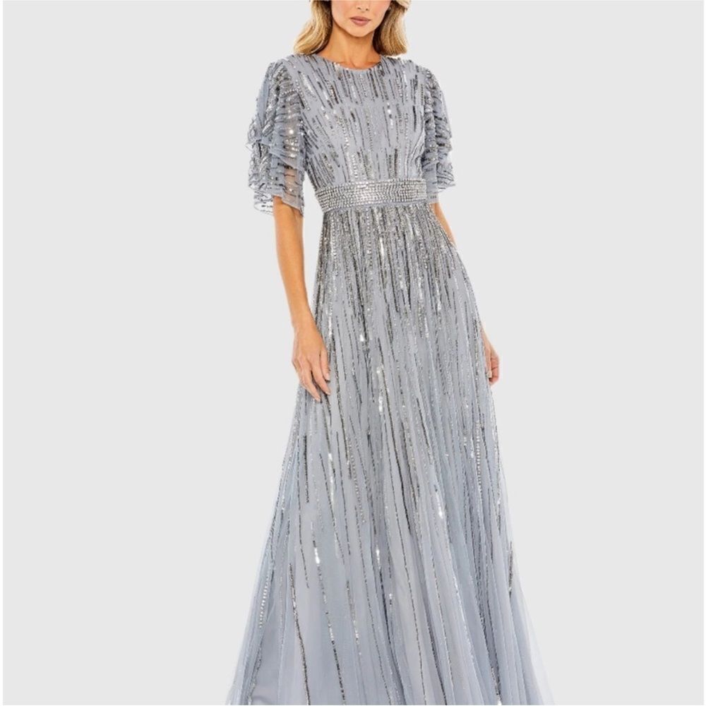 Mac Duggal 93582 Slate Blue Sequin Formal Gown| Size 6